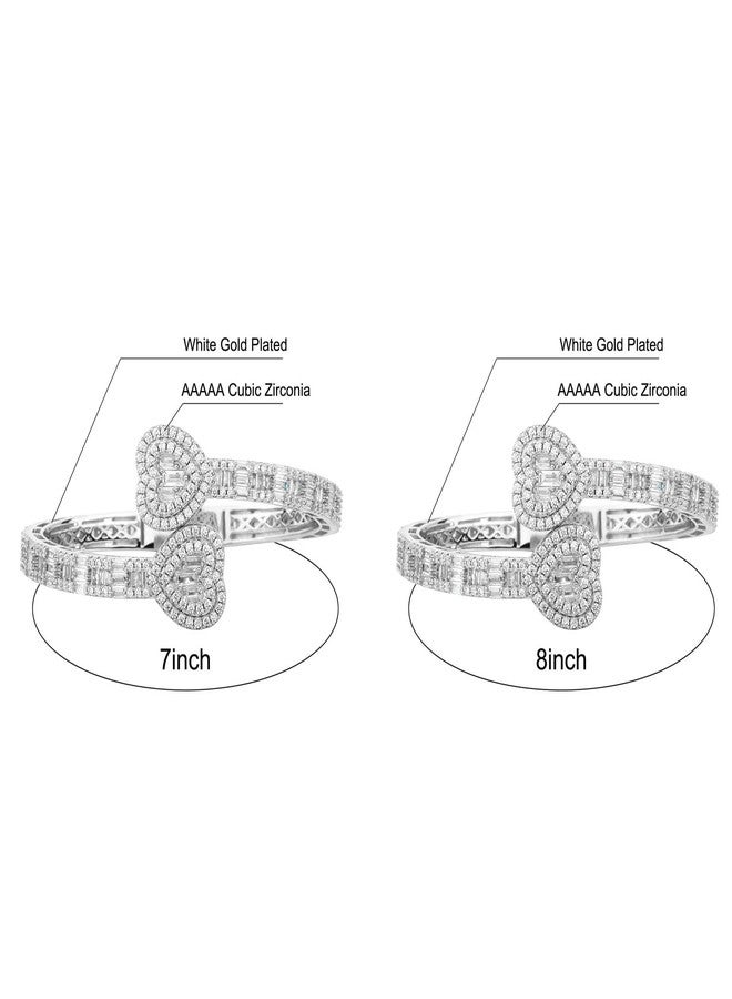 Jacruces Silver Bracelets Bangle Bracelets for Women Adjustable Heart Cuff Bracelets Cubic Zirconia Iced Out Bracelet Men Women Trendy Wedding Bridesmaids Bling Hip Hop Jewelry Mothers Day Gifts 7inch - Image 3